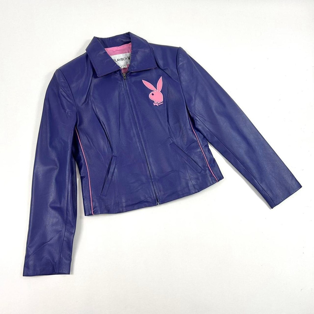 y2k Playboy purple genuine leather purple jacket